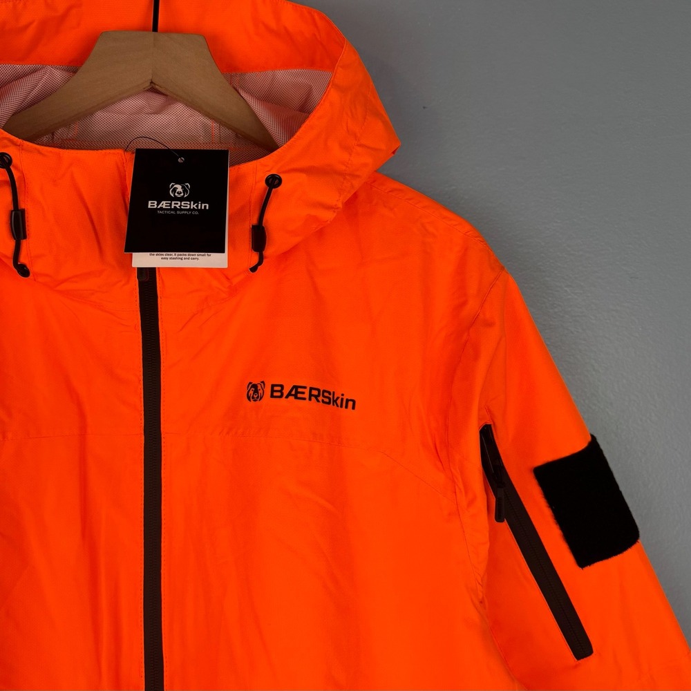 NEW Baerskin Tactical Mens Large Orange Ripstop Hooded Windbreaker Rain Jacket